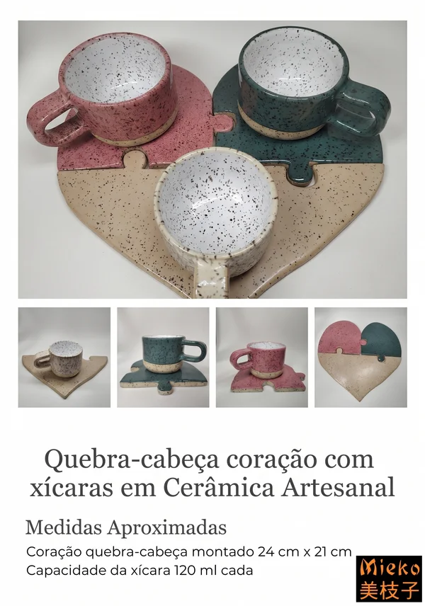 R$ 300 (PIX) R$ 330 (CARTÃO) - Quebra-cabeça Coração com trio de xícaras